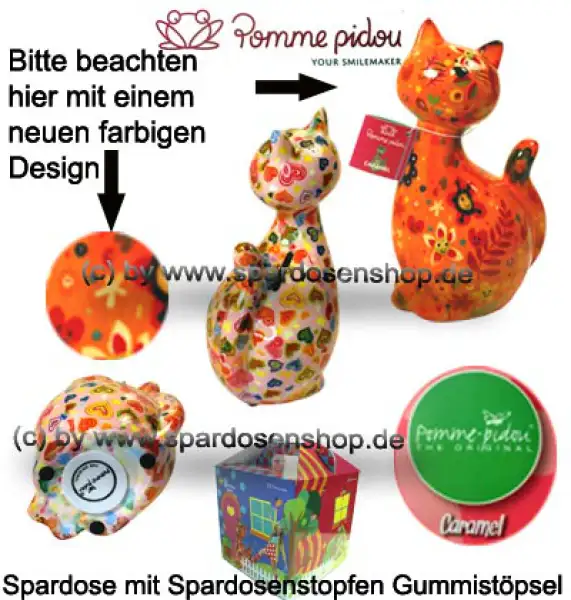 Spardose Spartier Pomme Pidou Katze Caramel orange Keramik Gesamt