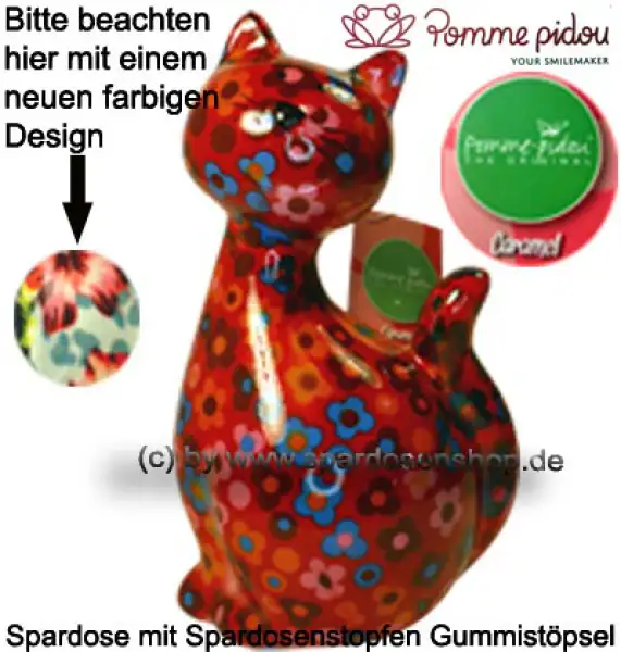 Spardose Spartier Pomme Pidou Katze Caramel blau mit Blumen Keramik C