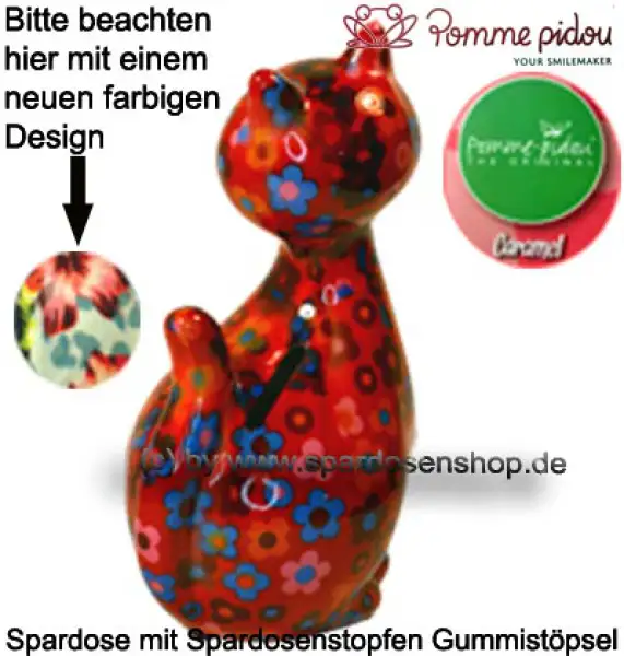 Spardose Spartier Pomme Pidou Katze Caramel blau mit Blumen Keramik D
