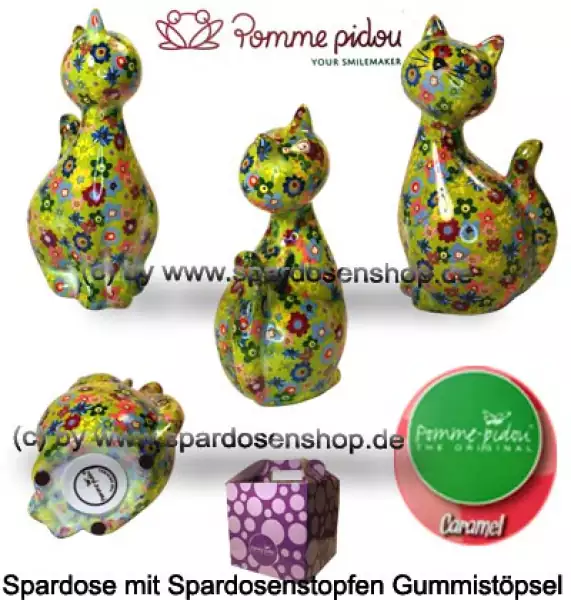 Spardose Spartier Pomme Pidou Katze Caramel hellgrün Keramik Gesamt