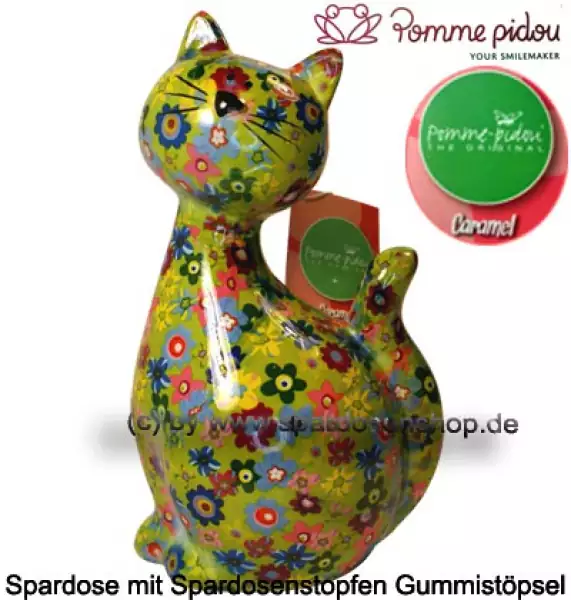 Spardose Spartier Pomme Pidou Katze Caramel hellgrün Keramik A