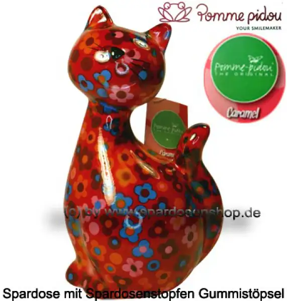 Spardose Spartier Pomme Pidou Katze Caramel rot mit Blumen Keramik A Spardose Spartier Pomme Pidou Katze Caramel rot mit Blumen Keramik A