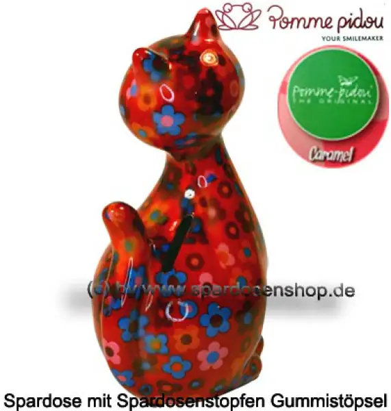 Spardose Spartier Pomme Pidou Katze Caramel rot mit Blumen Keramik D Spardose Spartier Pomme Pidou Katze Caramel rot mit Blumen Keramik D