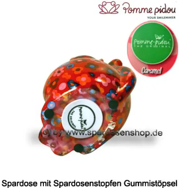 Spardose Spartier Pomme Pidou Katze Caramel rot mit Blumen Keramik E