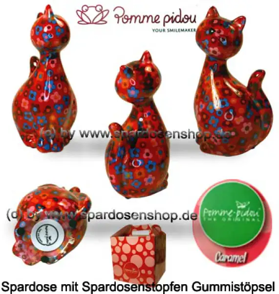 Spardose Spartier Pomme Pidou Katze Caramel rot mit Blumen Keramik Gesamt Spardose Spartier Pomme Pidou Katze Caramel rot mit Blumen Keramik Gesamt