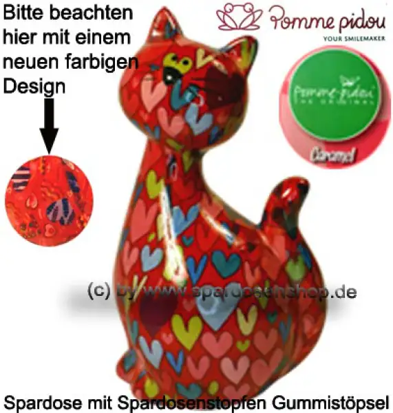Spardose Spartier Pomme Pidou Katze Caramel rot mit Herzen Keramik C