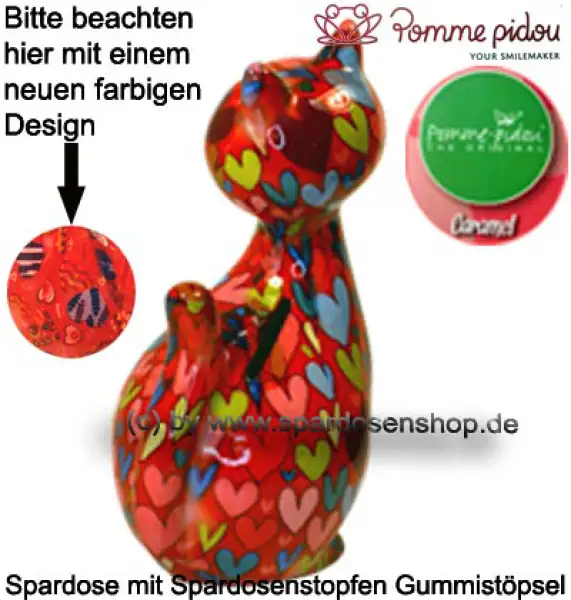 Spardose Spartier Pomme Pidou Katze Caramel rot mit Herzen Keramik D