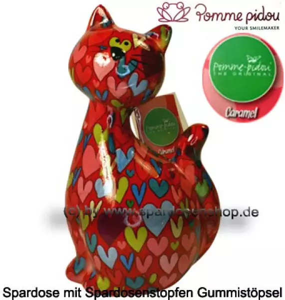 Spardose Spartier Pomme Pidou Katze Caramel rot mit Herzen Keramik A