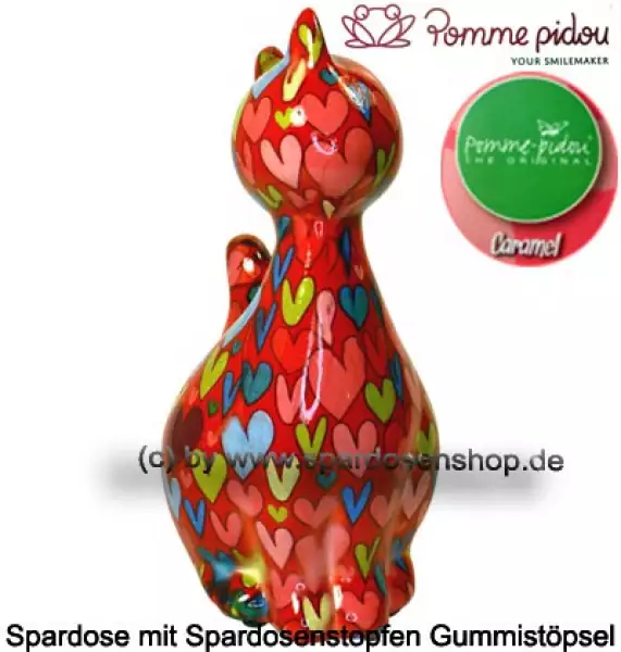 Spardose Spartier Pomme Pidou Katze Caramel rot mit Herzen Keramik B