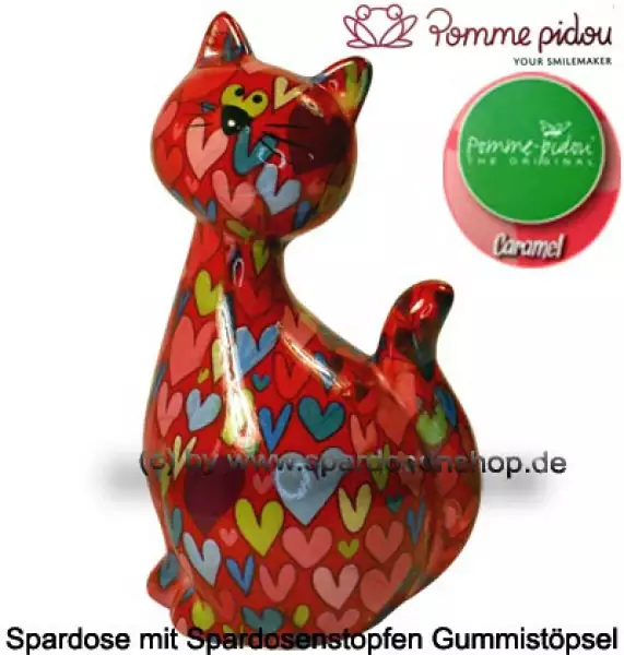 Spardose Spartier Pomme Pidou Katze Caramel rot mit Herzen Keramik C