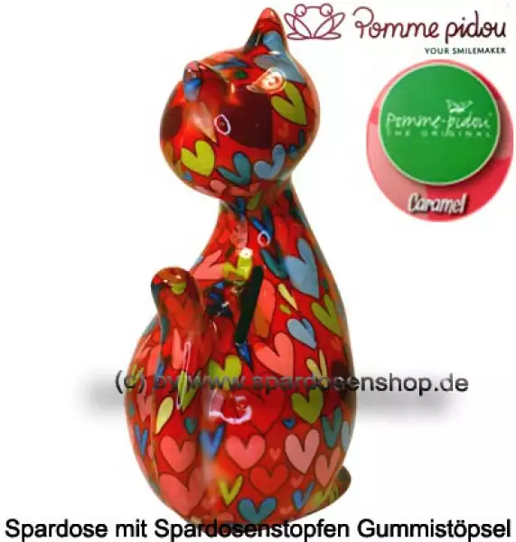 Spardose Spartier Pomme Pidou Katze Caramel rot mit Herzen Keramik D