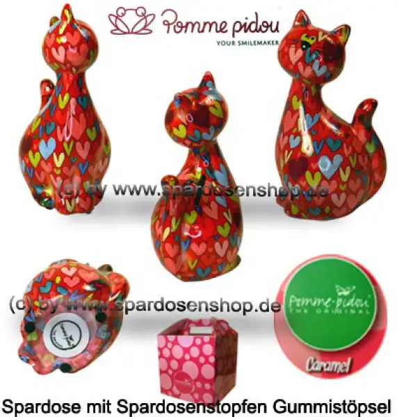 Spardose Spartier Pomme Pidou Katze Caramel rot mit Herzen Keramik Gesamt Spardose Spartier Pomme Pidou Katze Caramel rot mit Herzen Keramik Gesamt