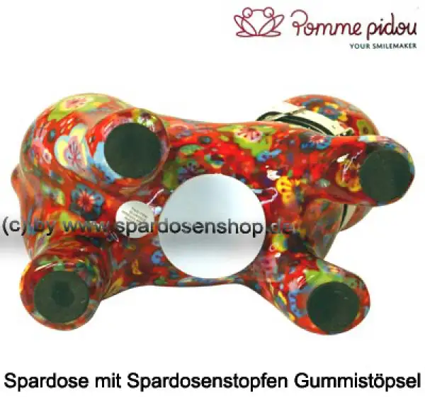 Spardose Spartier Pomme Pidou Katze Kitty rot mit Blumen Keramik E