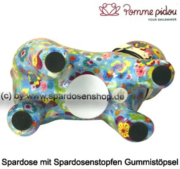 Spardose Spartier Pomme Pidou Katze Kitty hellblau mit Blumen Keramik E