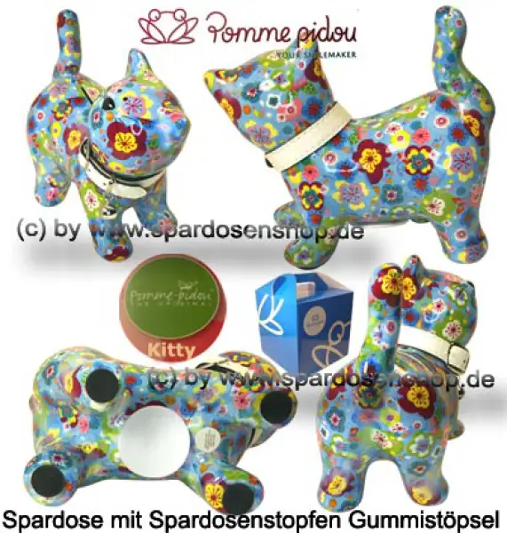 Spardose Spartier Pomme Pidou Katze Kitty hellblau mit Blumen Keramik Gesamt Spardose Spartier Pomme Pidou Katze Kitty hellblau mit Blumen Keramik Gesamt