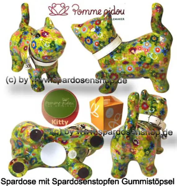 Spardose Spartier Pomme Pidou Katze Kitty hellgrün mit Blumen Keramik Gesamt Spardose Spartier Pomme Pidou Katze Kitty hellgrün mit Blumen Keramik Gesamt