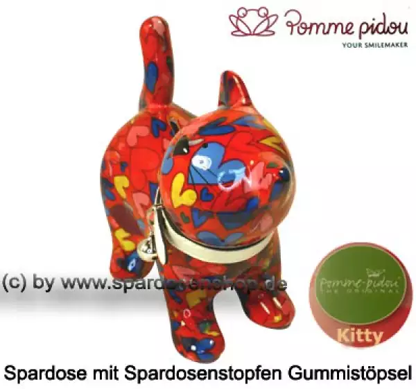 Spardose Spartier Pomme Pidou Katze Kitty rot mit Herzen Keramik B