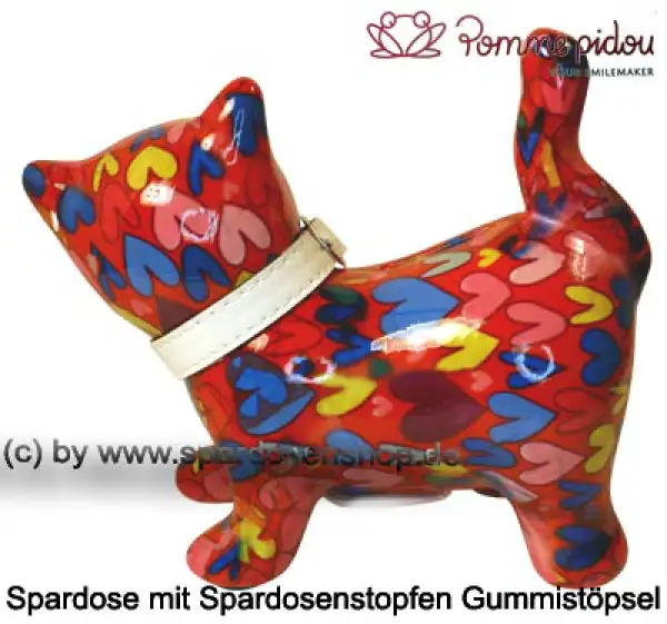 Spardose Spartier Pomme Pidou Katze Kitty rot mit Herzen Keramik C