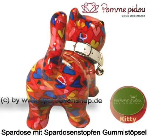 Spardose Spartier Pomme Pidou Katze Kitty rot mit Herzen Keramik D