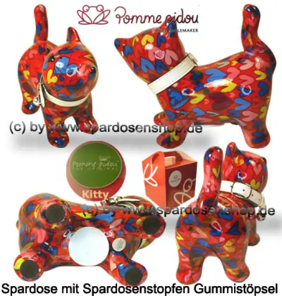 Spardose Spartier Pomme Pidou Katze Kitty rot mit Herzen Keramik Gesamt Spardose Spartier Pomme Pidou Katze Kitty rot mit Herzen Keramik Gesamt