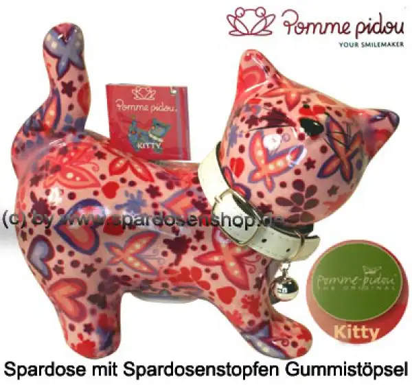 Spardose Spartier Pomme Pidou Katze Kitty rosa mit Herzen Keramik A