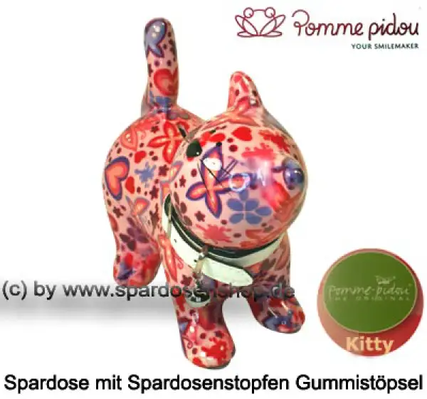 Spardose Spartier Pomme Pidou Katze Kitty rosa mit Herzen Keramik B