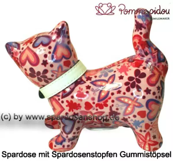 Spardose Spartier Pomme Pidou Katze Kitty rosa mit Herzen Keramik C