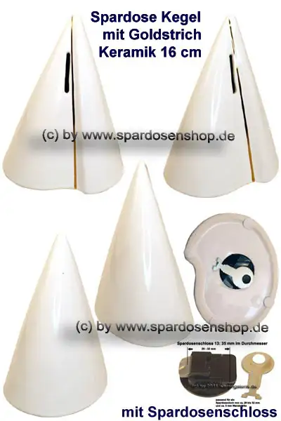 Spardose Kegel mit Goldstrich F Spardose Kegel mit Goldstrich F