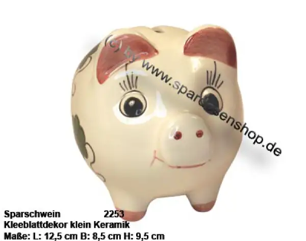 Sparschwein mit Dekor klein Kleeblattdekor B