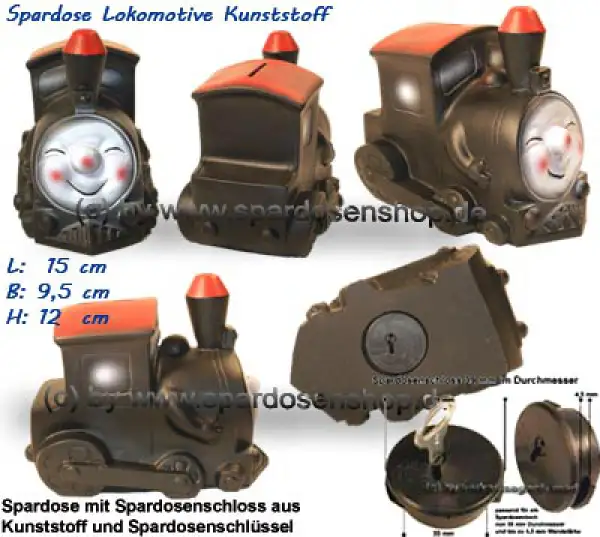 Spardose Lokomotive aus Kunststoff Gesamt Spardose Lokomotive aus Kunststoff Gesamt
