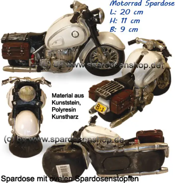 Spardose Motorrad weiß/ bunt Gesamt