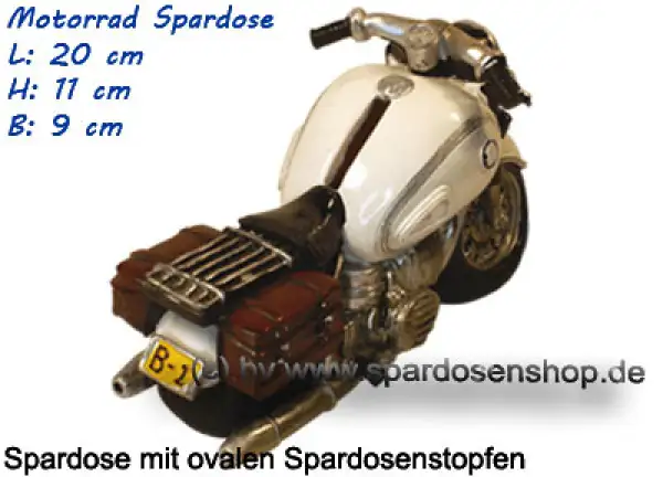 Spardose Motorrad weiß/ bunt B