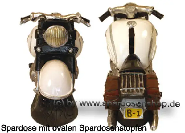 Spardose Motorrad weiß/ bunt C