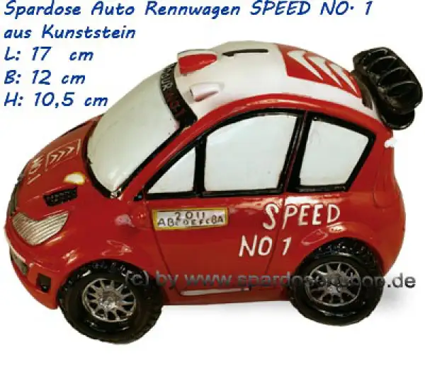 Spardose Auto Rennwagen SPEED NO. 1 Kunststein E Spardose Auto Rennwagen SPEED NO. 1 Kunststein E