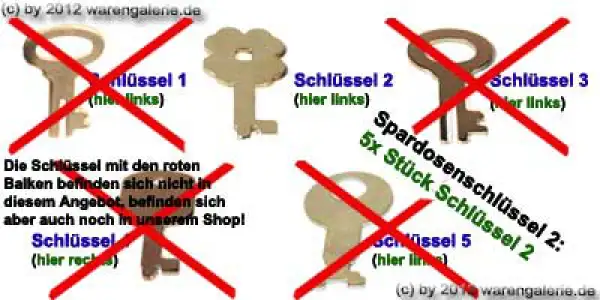 5x Stück Spardosenschlüssel Nr. 2 5x Stück Spardosenschlüssel Nr. 2