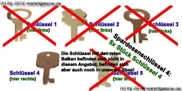 5x Stück Spardosenschlüssel Nr. 4 neu 5x Stück Spardosenschlüssel Nr. 4 neu