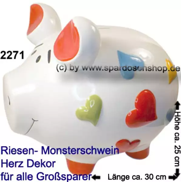 Sparschwein riesengroßes Monster Sparschwein 3D Design Herz Dekor Keramik A