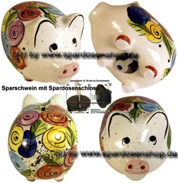 Sparschwein Blumendekor bunt Gesamt