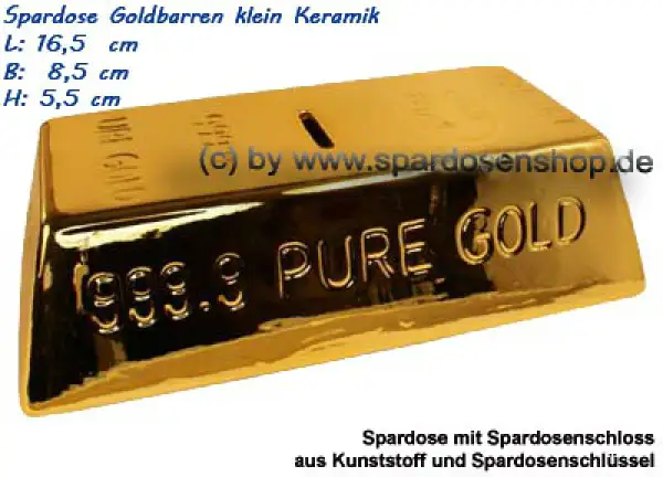 Spardose Goldbarren klein Keramik mit Spardosenschloss A Spardose Goldbarren klein Keramik mit Spardosenschloss A