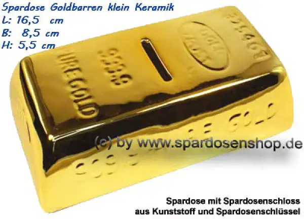 Spardose Goldbarren klein Keramik mit Spardosenschloss B Spardose Goldbarren klein Keramik mit Spardosenschloss B