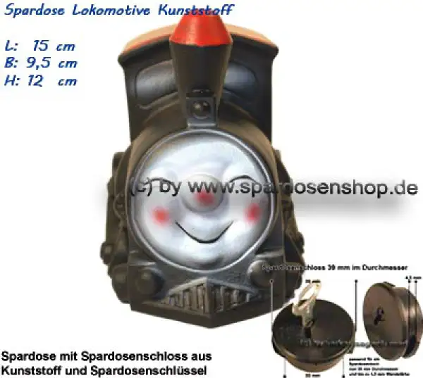 Spardose Lokomotive aus Kunststoff B Spardose Lokomotive aus Kunststoff B