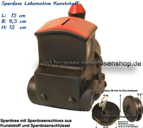 Spardose Lokomotive aus Kunststoff E Spardose Lokomotive aus Kunststoff E