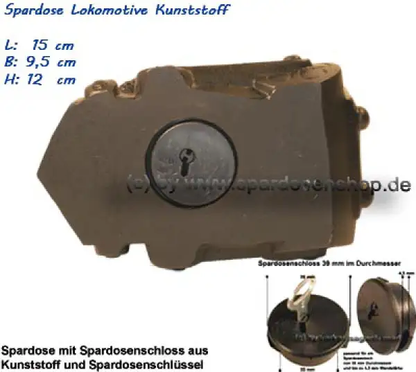 Spardose Lokomotive aus Kunststoff F Spardose Lokomotive aus Kunststoff F