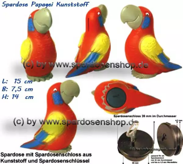 Spardose Papagei aus Kunststoff Gesamt