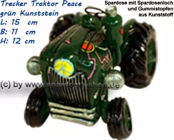 Trecker Traktor Peace Spardose grün Kunststein B