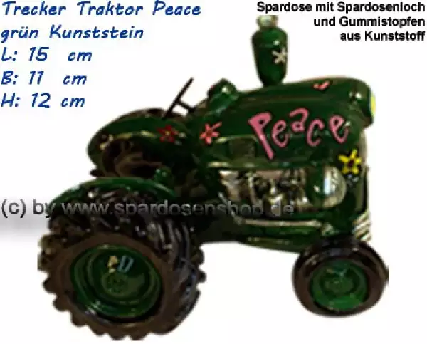 Trecker Traktor Peace Spardose grün Kunststein E