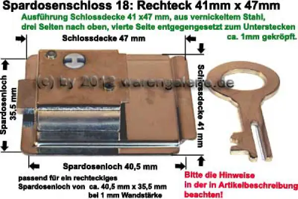 Spardosenschloss 18: Rechteck Spardosenschloss 18: Rechteck