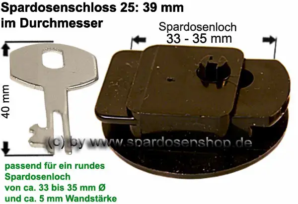 Spardosenschloss 25 Unterseite 39 mm ABS