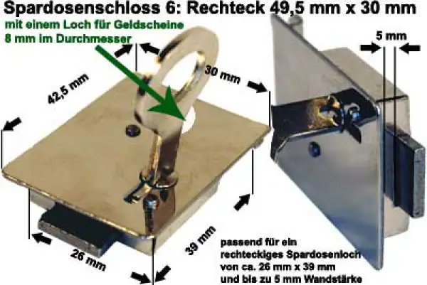 Spardosenschloss 6: Rechteck