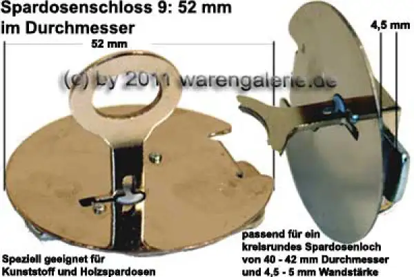 Spardosenschloss 9: 52mm Spardosenschloss 9: 52mm